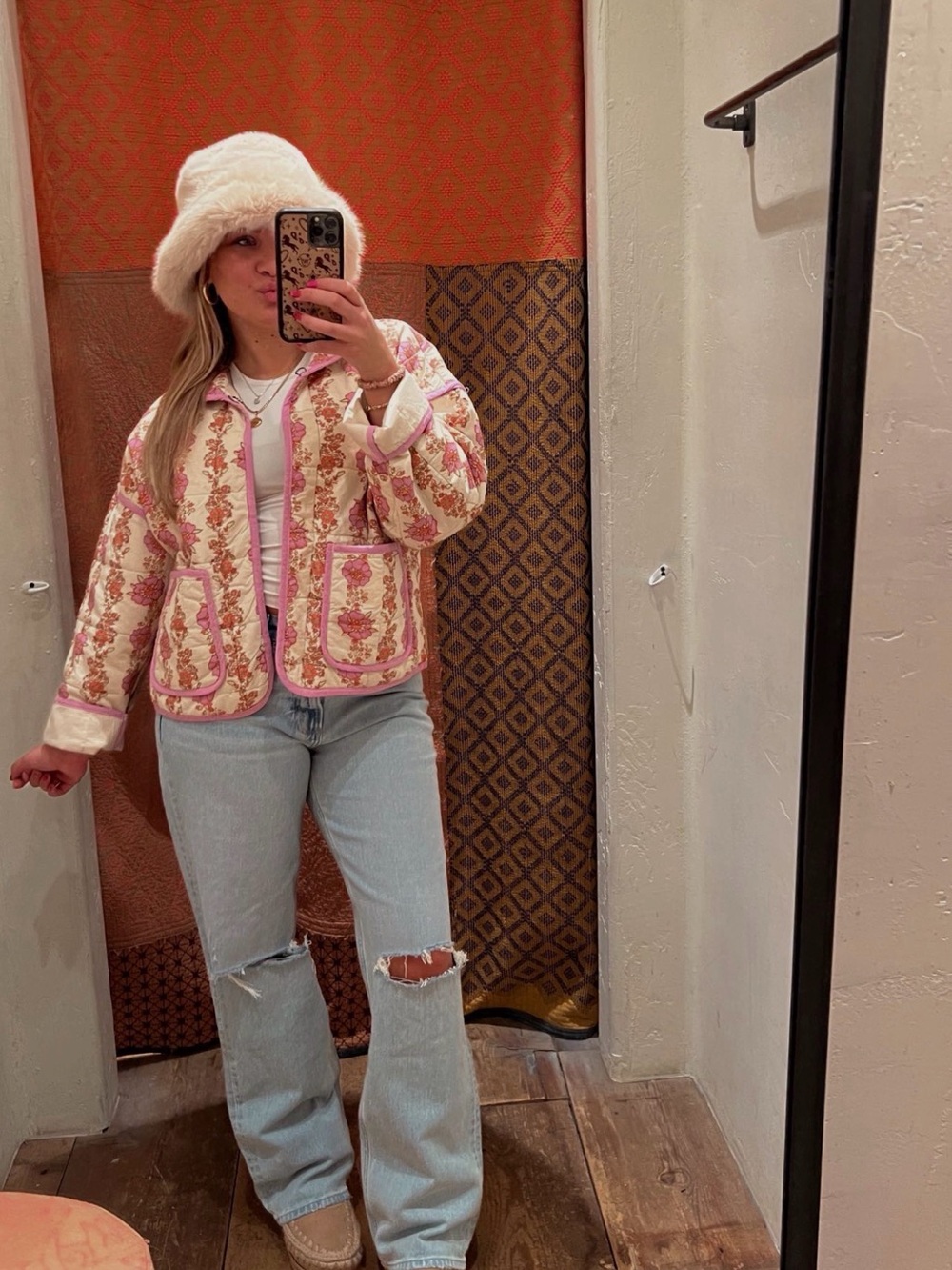 FREE PEOPLE! We The Free Pink Floral Quilted Bomber Jacket